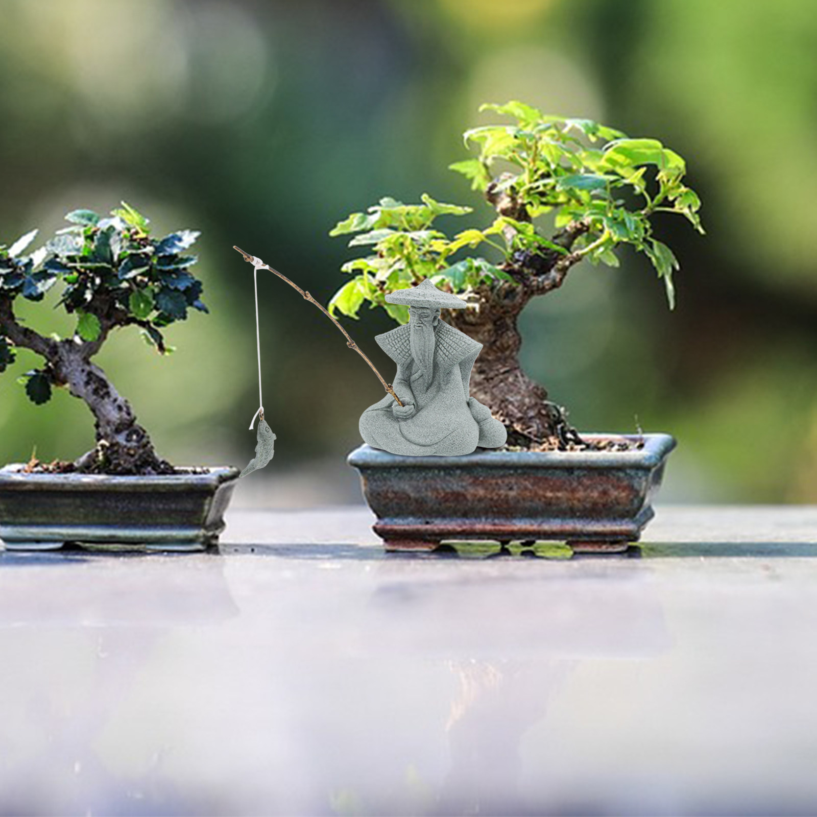 Pequeña Estatua de Pescador de - Bonsai Garden Decor reseña y precio